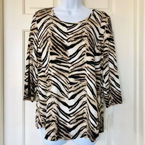 JM Collection 3/4 Sleeve A-Line Animal Journey Print Top